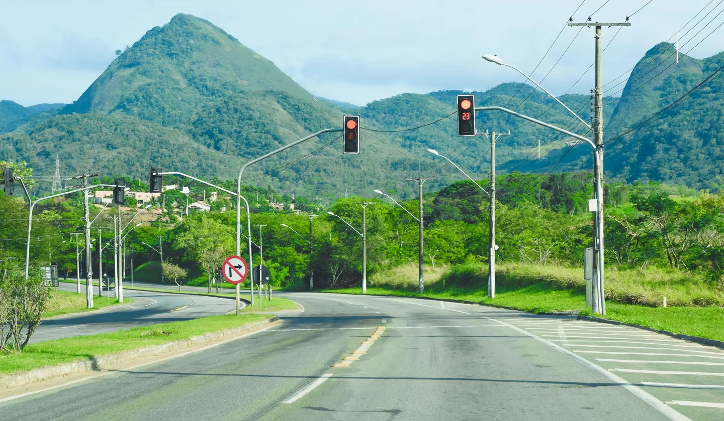 Traffic signal installation on a mountain road