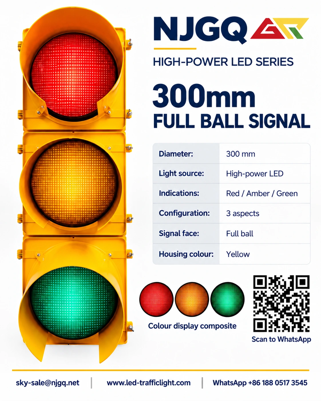 300mm high-power LED full ball signal yellow housing product poster