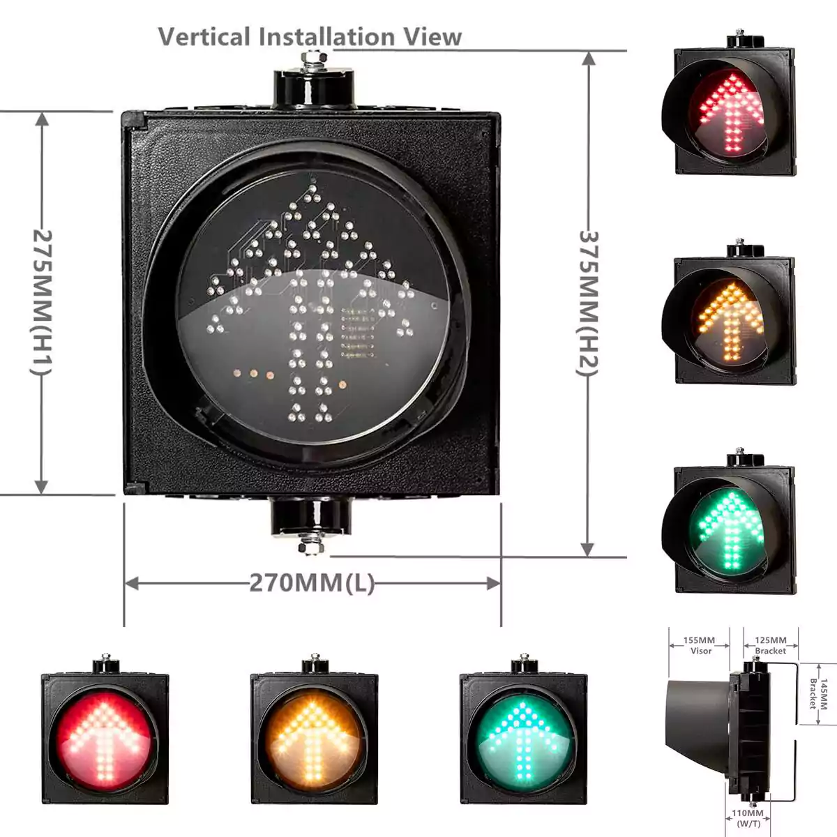 200MM(8 Inch) 1-Aspect Red Green/Red Yellow Green Arrow Led Traffic Light