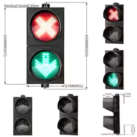 2-Aspect Led Traffic Light With Red Cross Green Arrow Lane Control Signal