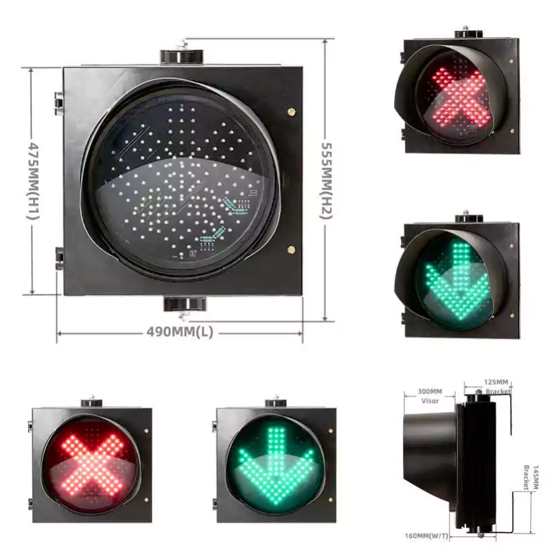 1-Aspect Led Traffic Light With Red Cross Green Arrow Lane Control Light