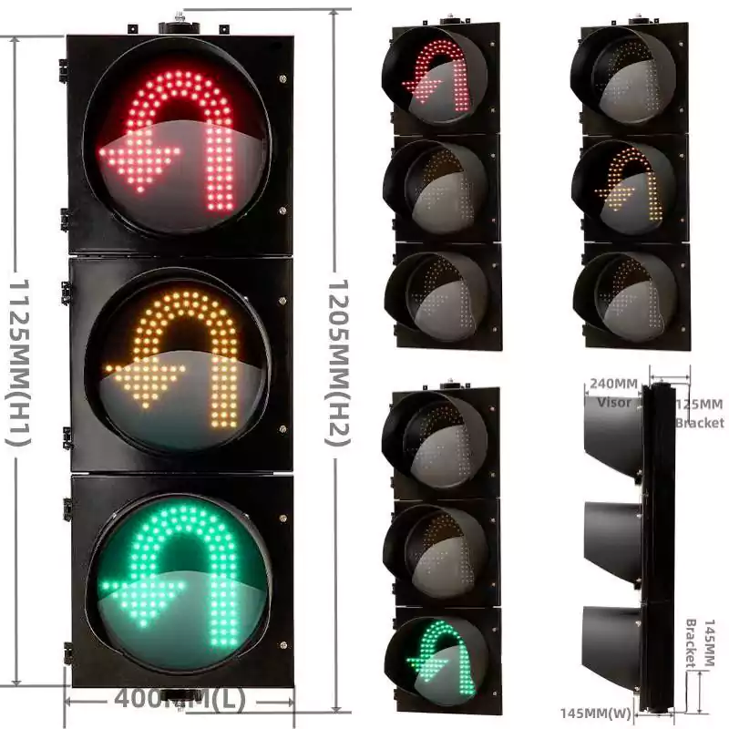 300MM(12 Inch) 3-Aspect Red Yellow Green U-Turn Sign Led Traffic Light
