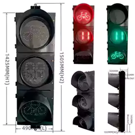 400MM(16 Inch) 3-Aspect Red Green Bicycle Signal Head Traffic Light With Timer