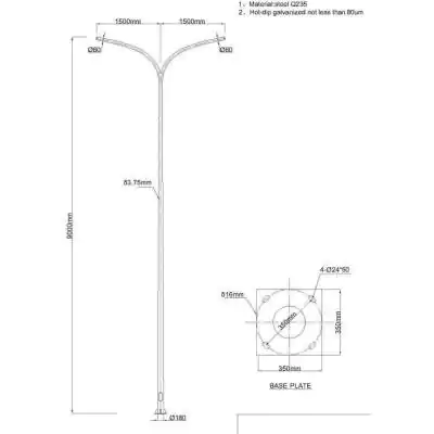 9M Street Light Pole With 1.5M Double Arms