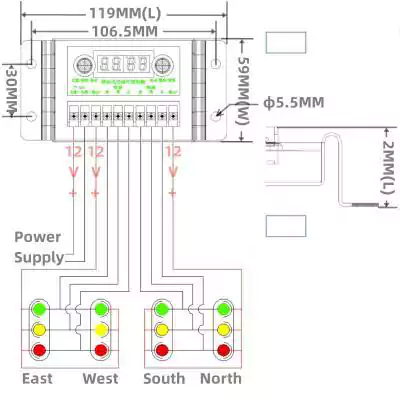 6-Output Mini Size Wire Traffic Light Controller