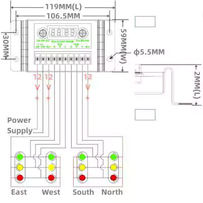 6-Output Master Slave Synchronous Asynchronous Wireless Traffic Light Controller